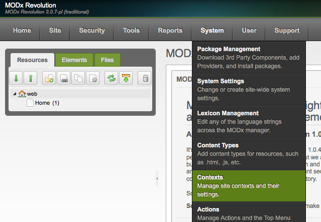 Location of the 'Context' menu item Location of the 'Context' menu item