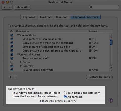 OS X Keyboard and Mouse Options